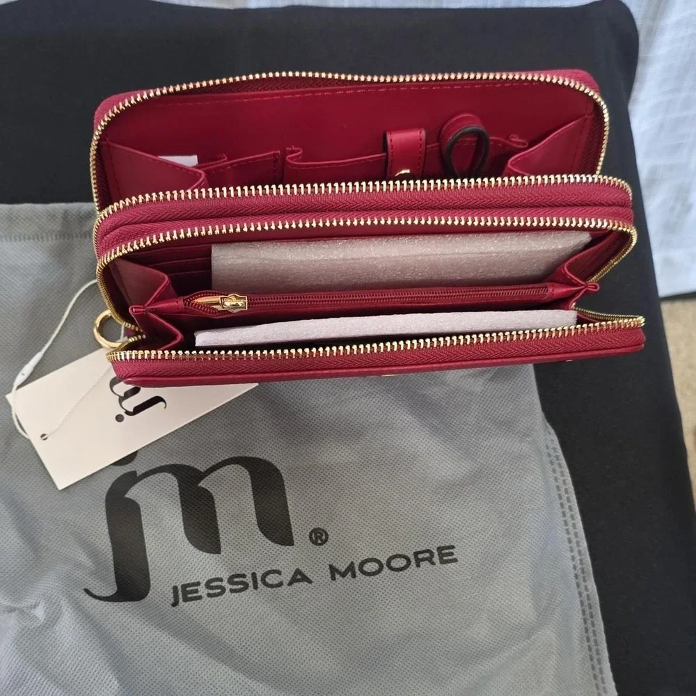 Jessica Moore Double Zipper Berry Zip-Around Women's Wallet with Card Holder